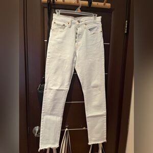 Levi's Icy Blue/Almost White Straight Jeans with Distressed Hem